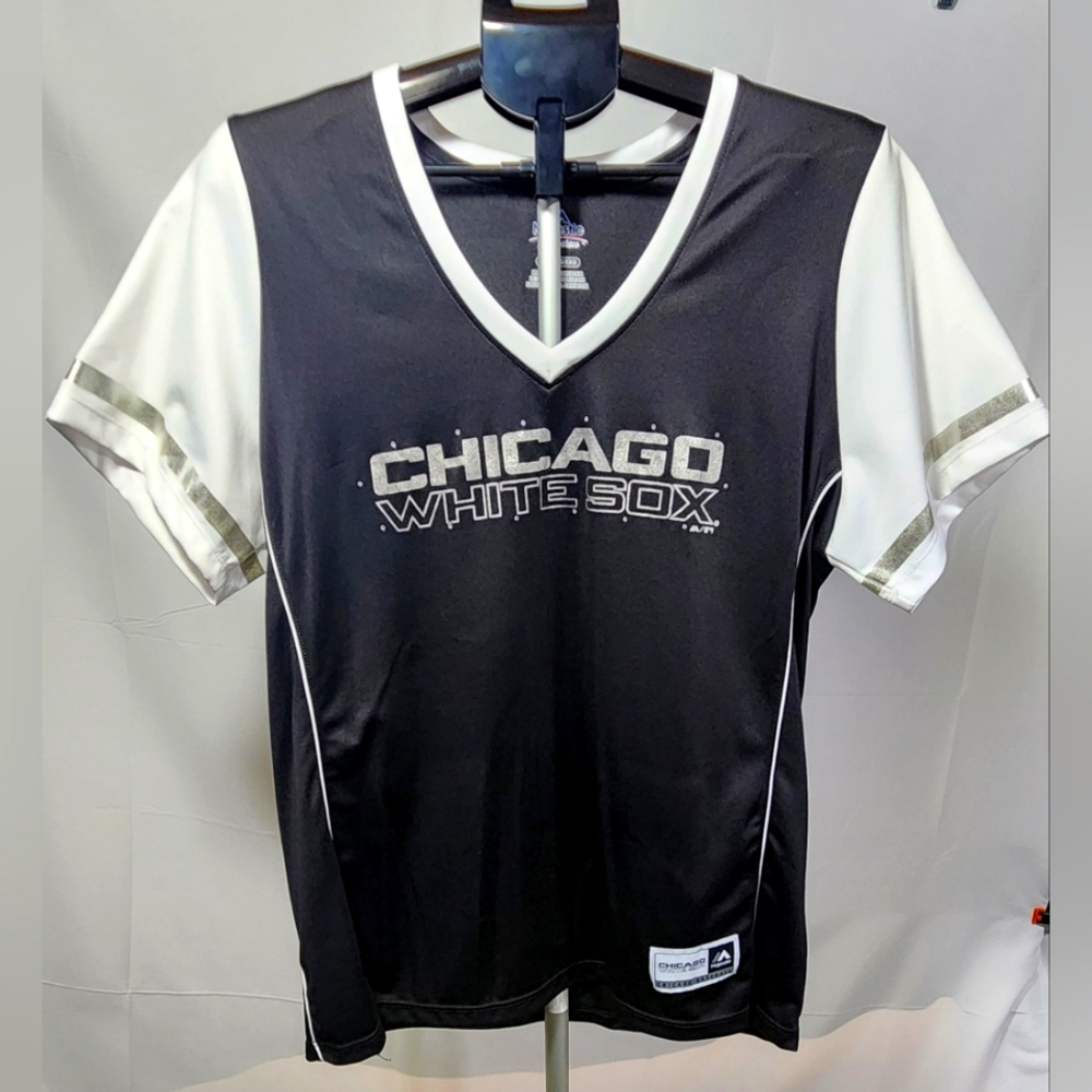 Majestic Women's Black and White Chicago White Sox Jersey V-Neck-Size XXL